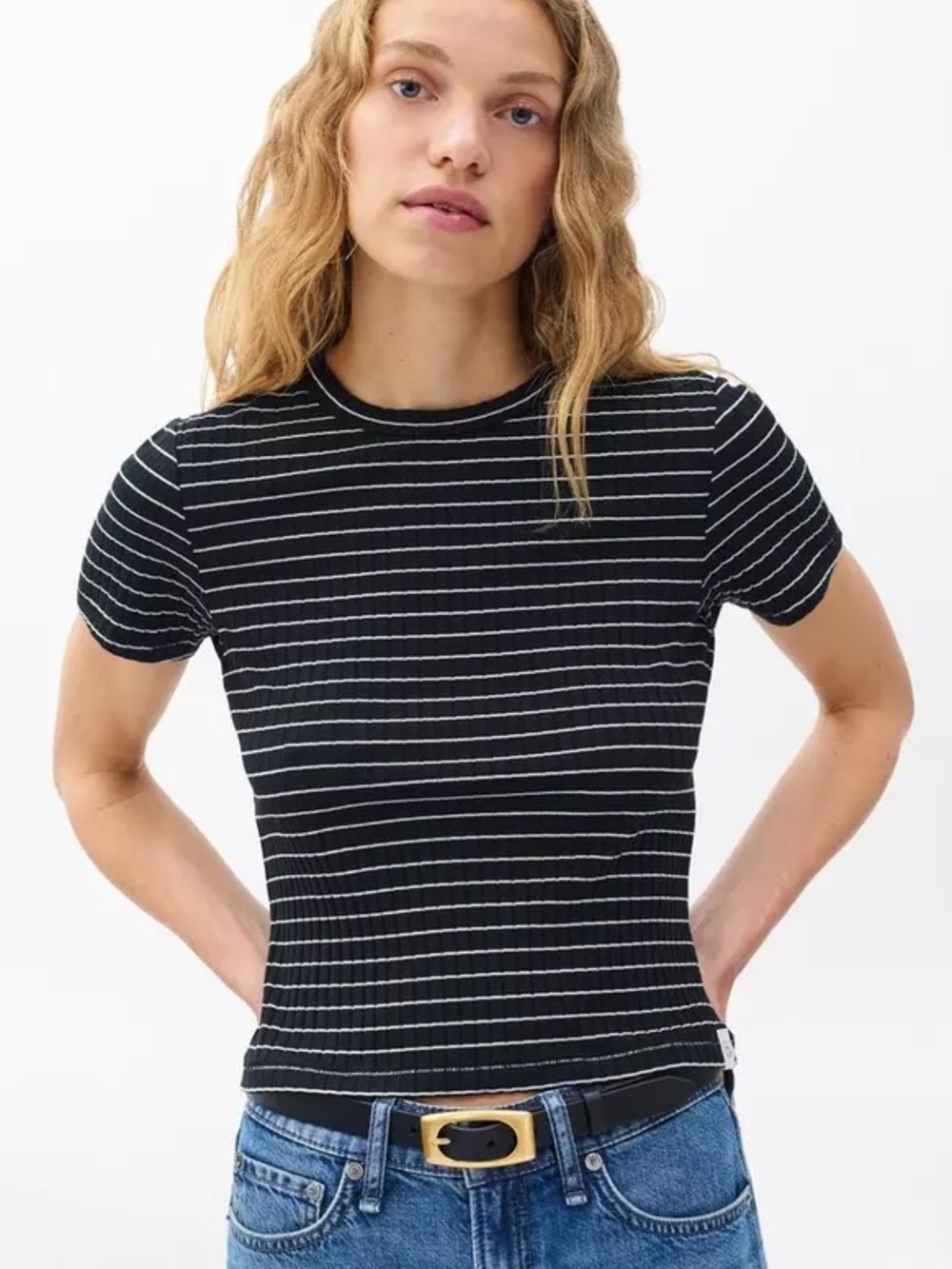 NWT Rag & Bone Luca Slim Short-Sleeve Baby Tee in Navy Medium
